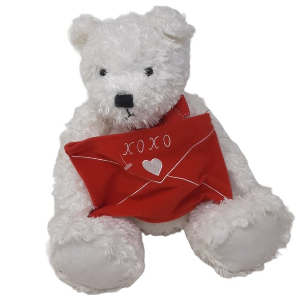 Hallmark Love Notes Teddy Bear Plush 10" White XOXO Heart Romantic Pouch Gift - Picture 1 of 6